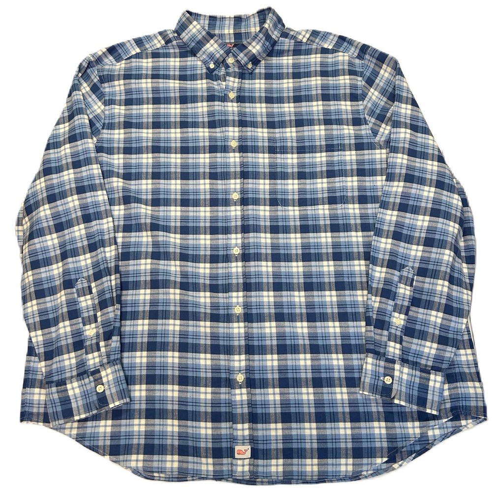 Vineyard Vines Mens Button Down Plaid Shirt XXL Long Sleeve Linen‎ Blend Preppy - Picture 3 of 11